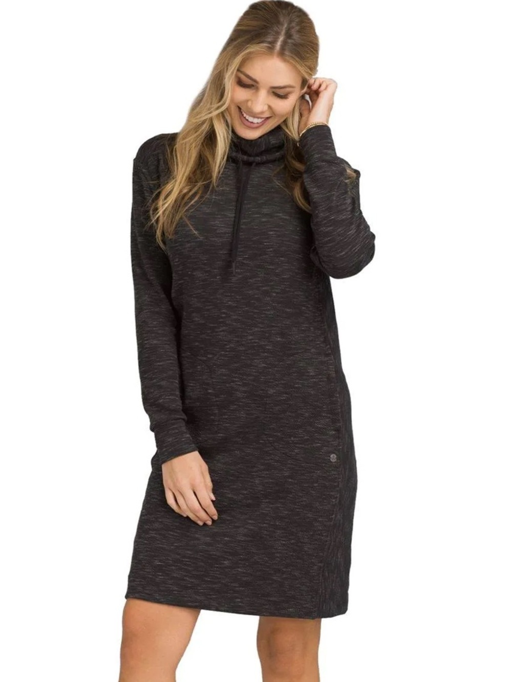 PrAna Athletic Cozy Black Heather Turtleneck “Sunrise Dress” Sweatshirt Dress